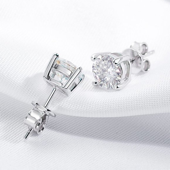 Certified 2ct. t.w. Moissanite Diamond 4 Prone Solitaire Stud Earrings NEW - Picture 10 of 16